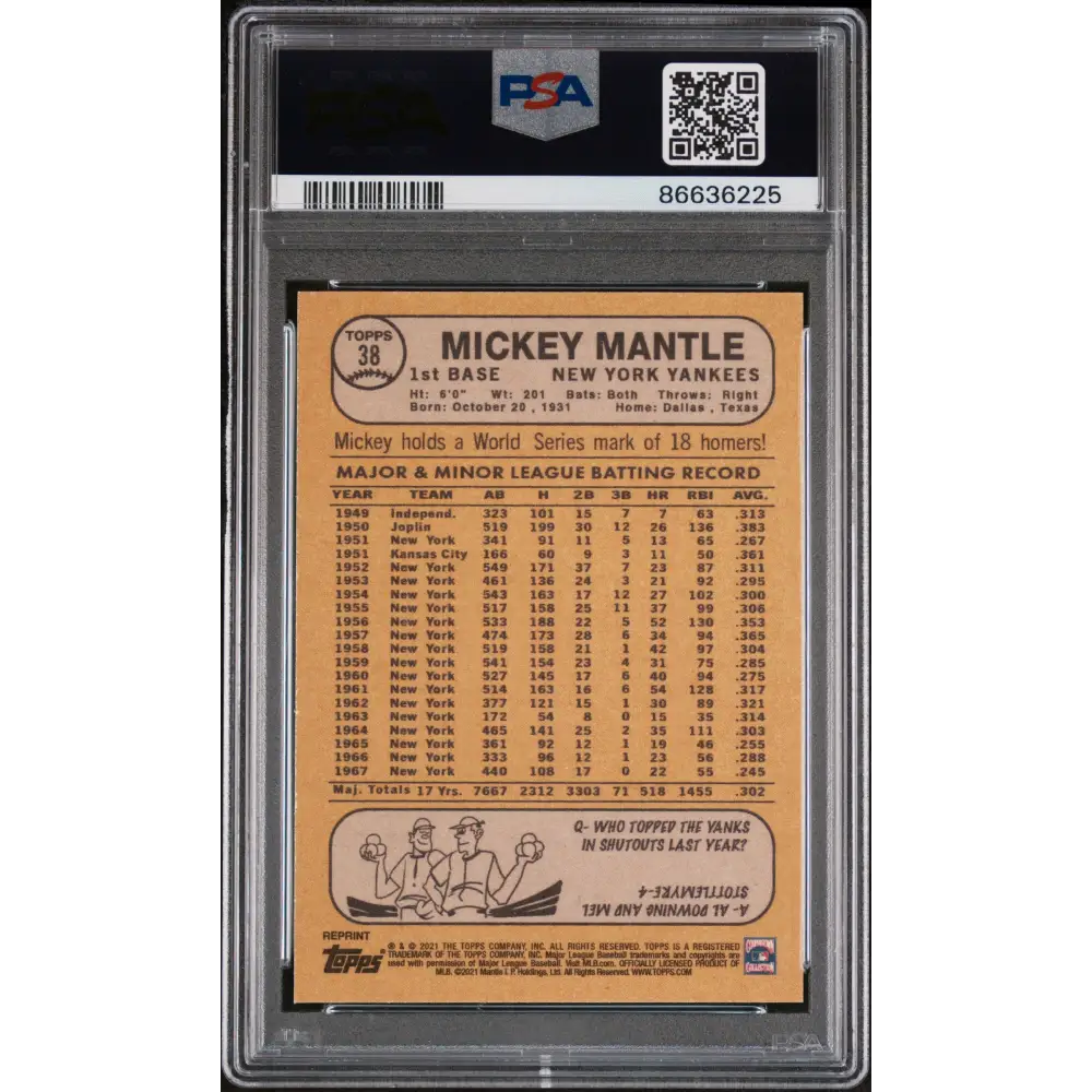 2021 TOPPS X MICKEY MANTLE COLLECTION ORANGE #38 - PSA 9 - Graded Sports Cards PSA 9