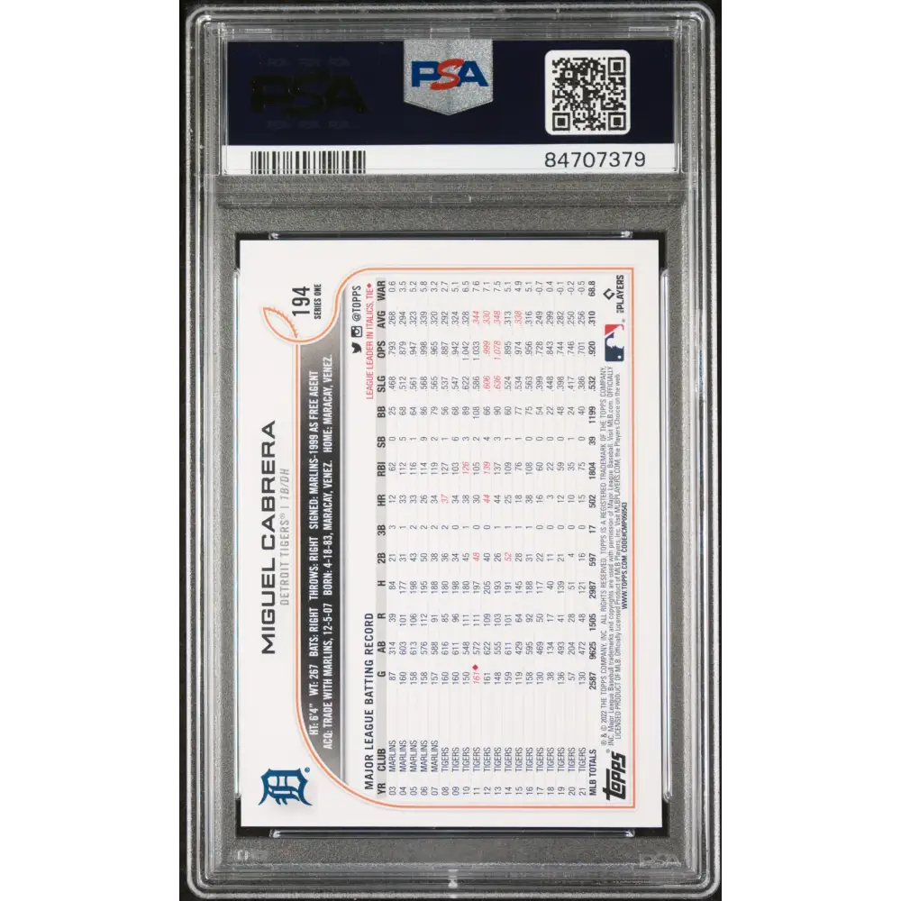 2022 TOPPS COMPLETE SET MIGUEL CABRERA GOLD STAR #194 - PSA 10 - Graded Sports Cards PSA 10
