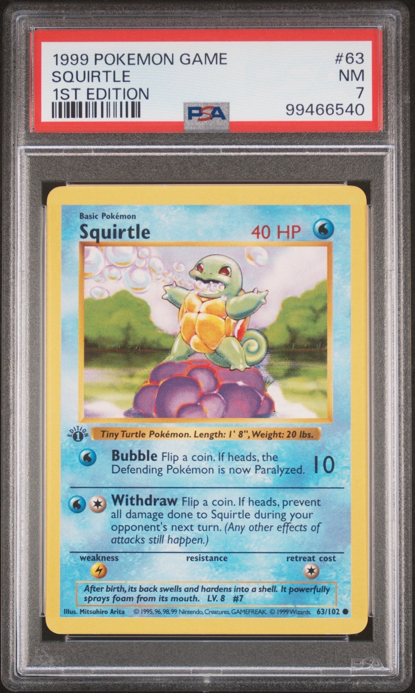 Squirtle 1999 Pokemon Game #63 1st Edition PSA 7