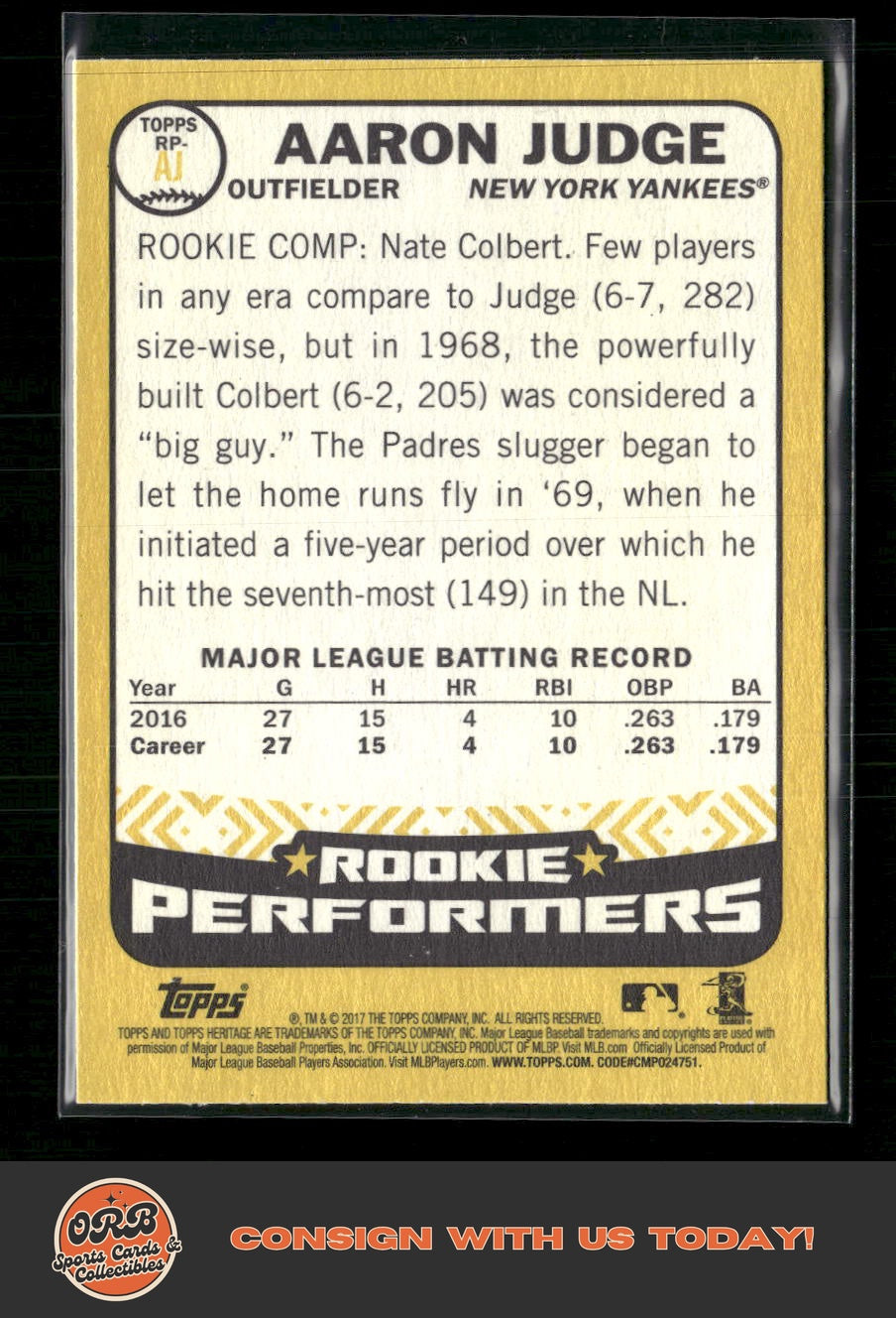Aaron Judge 2017 Topps Heritage #RP-AJ Rookie Performers