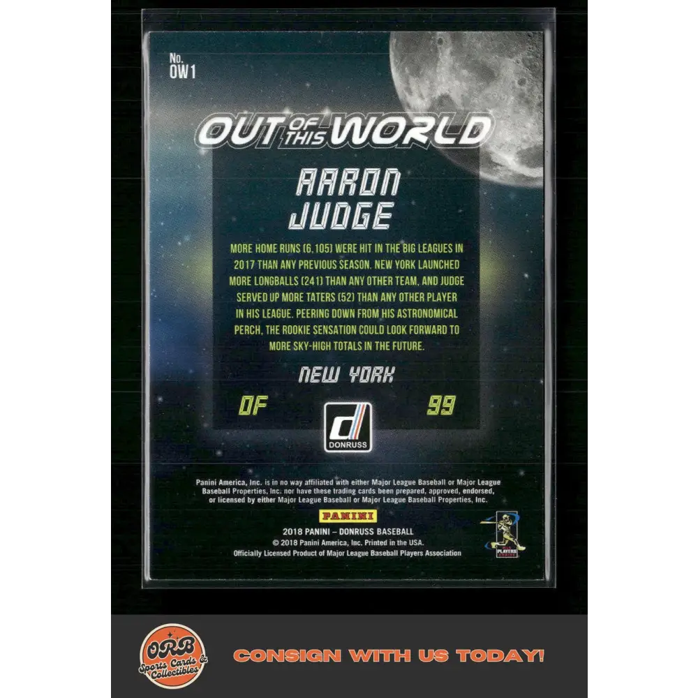 Aaron Judge 2018 Donruss #OW1 Out of This World Crystal - Trading Card