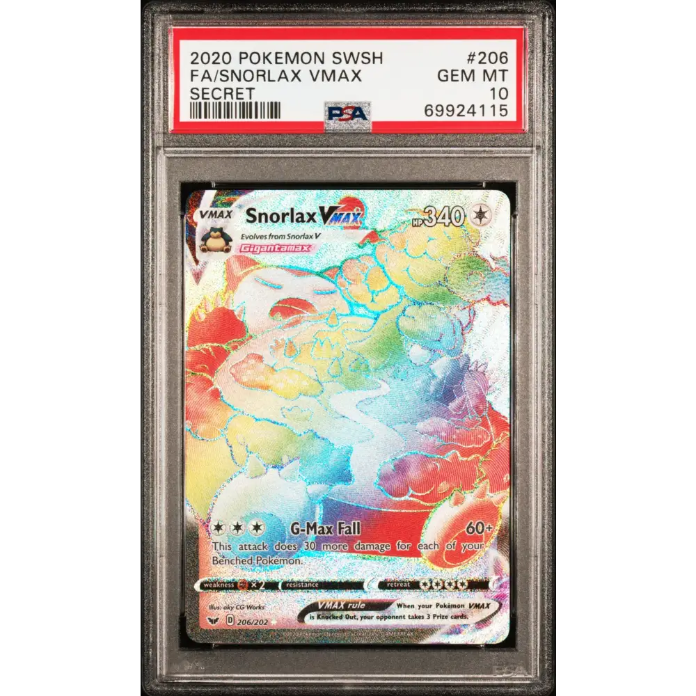 Snorlax Vmax 2020 Pokemon Sword & Shield #206 Secret PSA 10 - Graded Trading Card