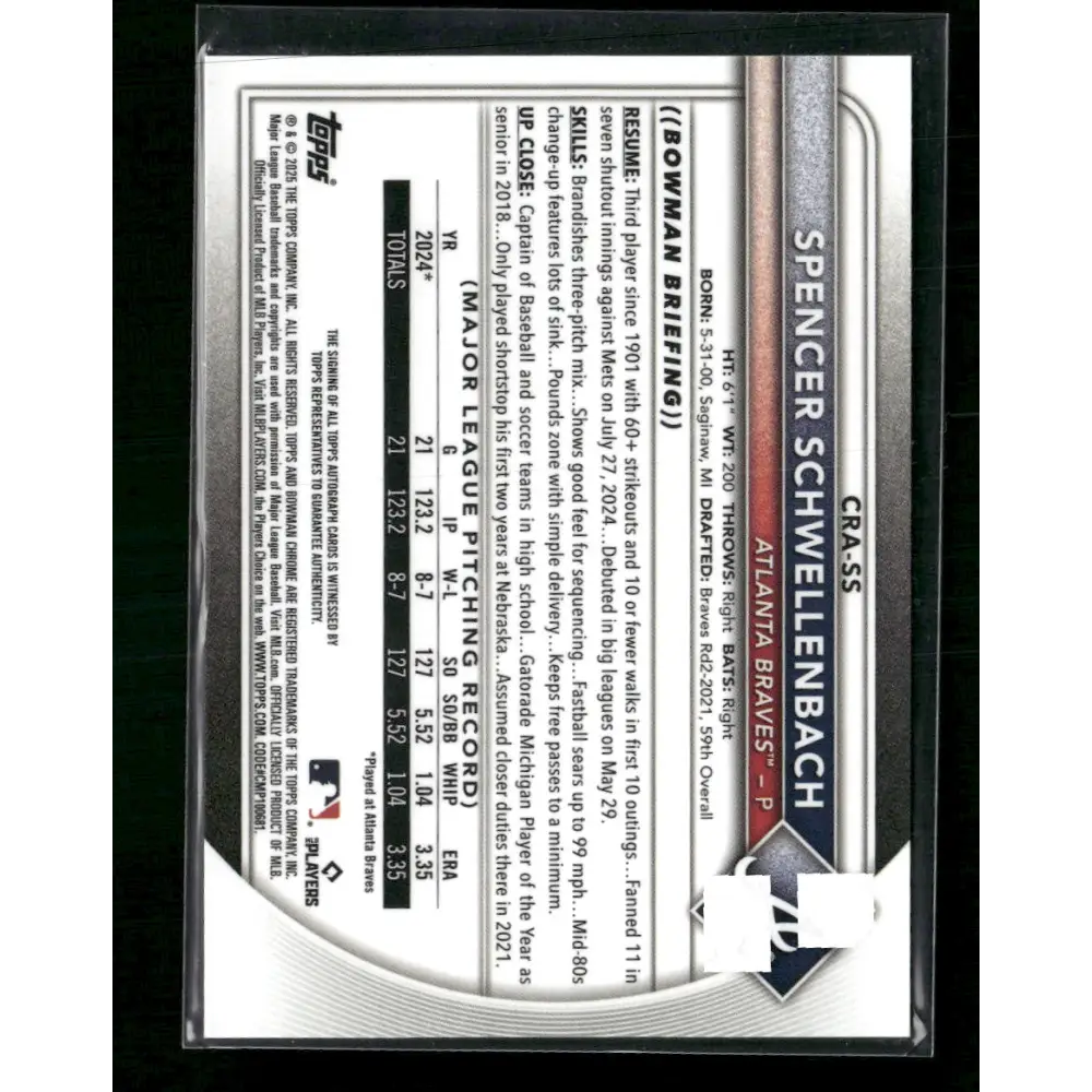 Spencer Schwellenbach 2025 Bowman Chrome Rookie Auto Yellow Refractor #/75 - Trading Card