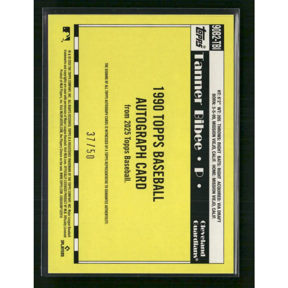 Tanner Bibee 2025 Topps Baseball 35th Anniversary Auto Gold #/50 - Trading Card