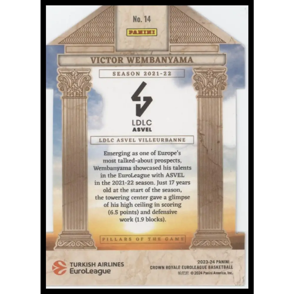 Victor Wembanyama 2023-24 Crown Royale Euroleague #14 Pillars of the Game #/49 - Trading Card