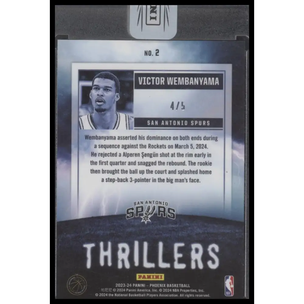 Victor Wembanyama 2023-24 Panini Phoenix #2 Thrillers Green #/5 - Trading Card