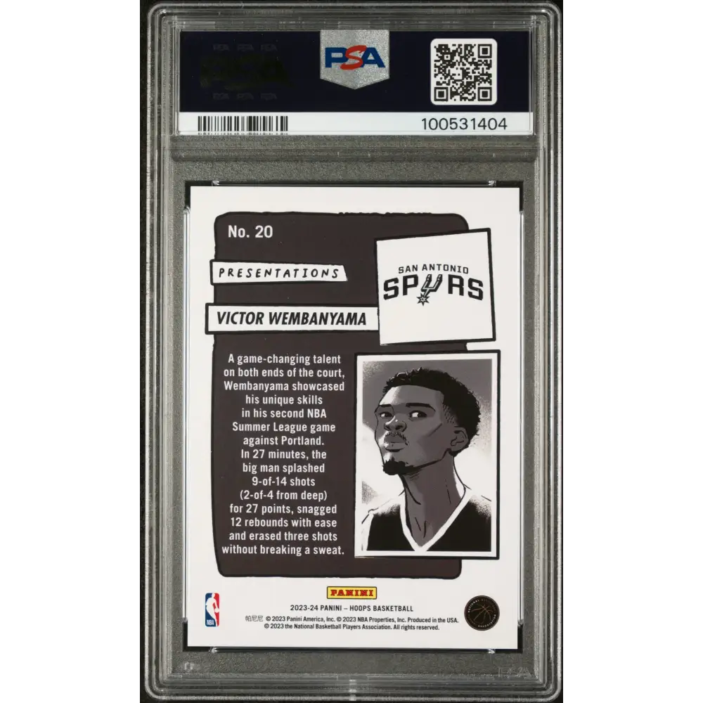 Victor Wembanyama 2023 Panini NBA Hoops Presentations #20 PSA 10 - Graded Trading Card
