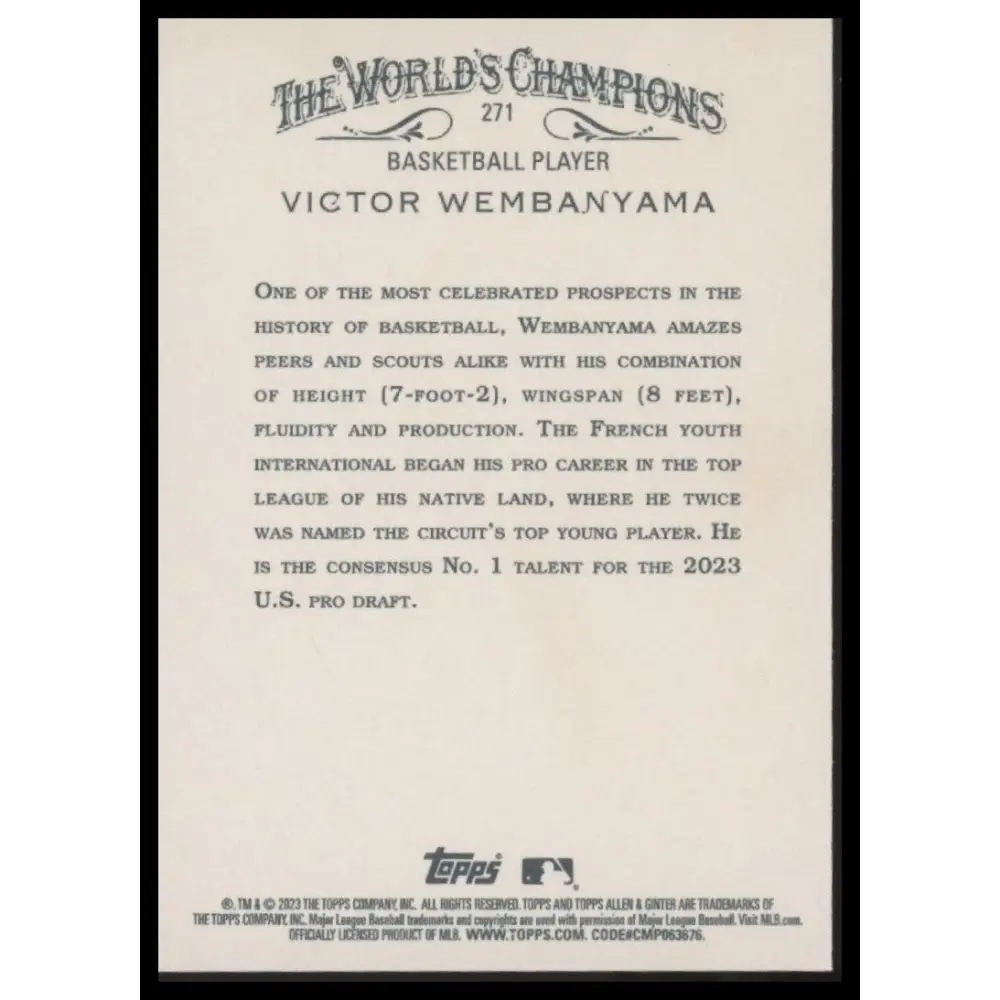 Victor Wembanyama 2023 Topps Allen & Ginter #271 Silver Portrait