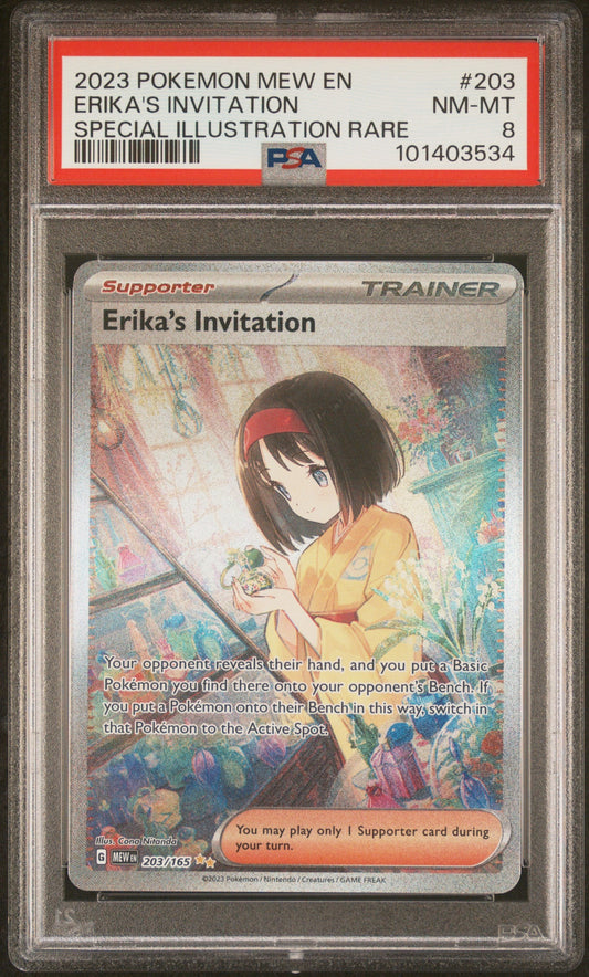 2023 Pokemon Mew En-151 #203 Erika'S Invitation Special Illustration Rare PSA 8