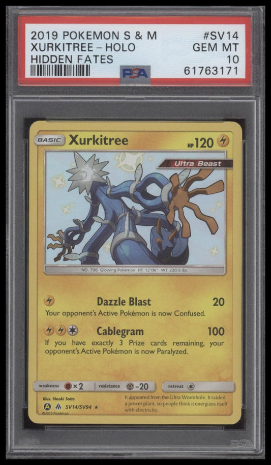 Xurkitree-Holo 2019 Pokemon Sun & Moon Hidden Fates #SV14 Hidden Fates PSA 10