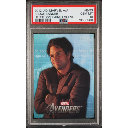 2012 UPPER DECK MARVEL AVENGERS ASSEMBLE HEROES/VILLAINS EVOLVE BRUCE BANNER #E-53 - PSA 10 - Graded Marvel PSA 10