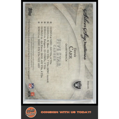 2014 Topps Five Star Derek Carr Rookie Patch Auto /49 - Trading Card