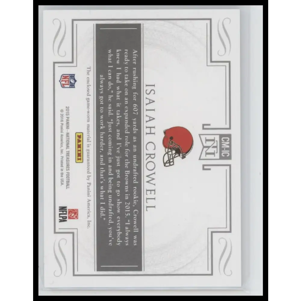 2015 Panini National Treasures Isaiah Crowell Colossal Materials Prime #/25