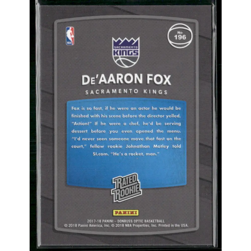 2017-18 Donruss Optic #196 De’Aaron Fox