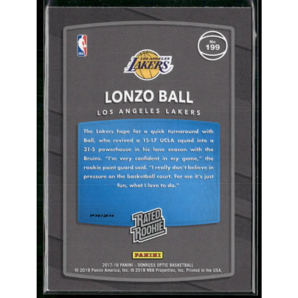 2017-18 Donruss Optic #199 Lonzo Ball Fast Break Holo