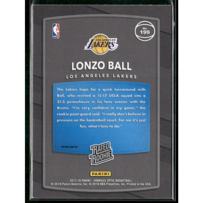 2017-18 Donruss Optic #199 Lonzo Ball Fast Break Holo