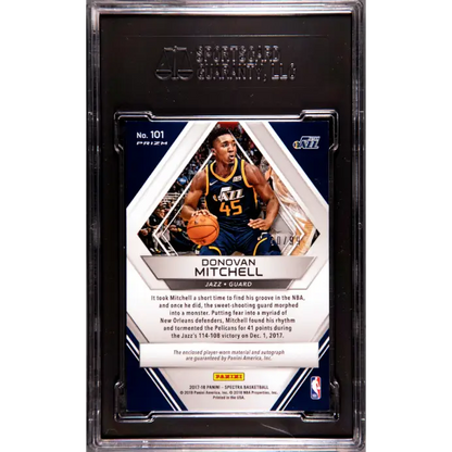 2017-18 Panini Spectra #101 Donovan Mitchell Jersey Auto. Neon Blue Prizm SGC 9