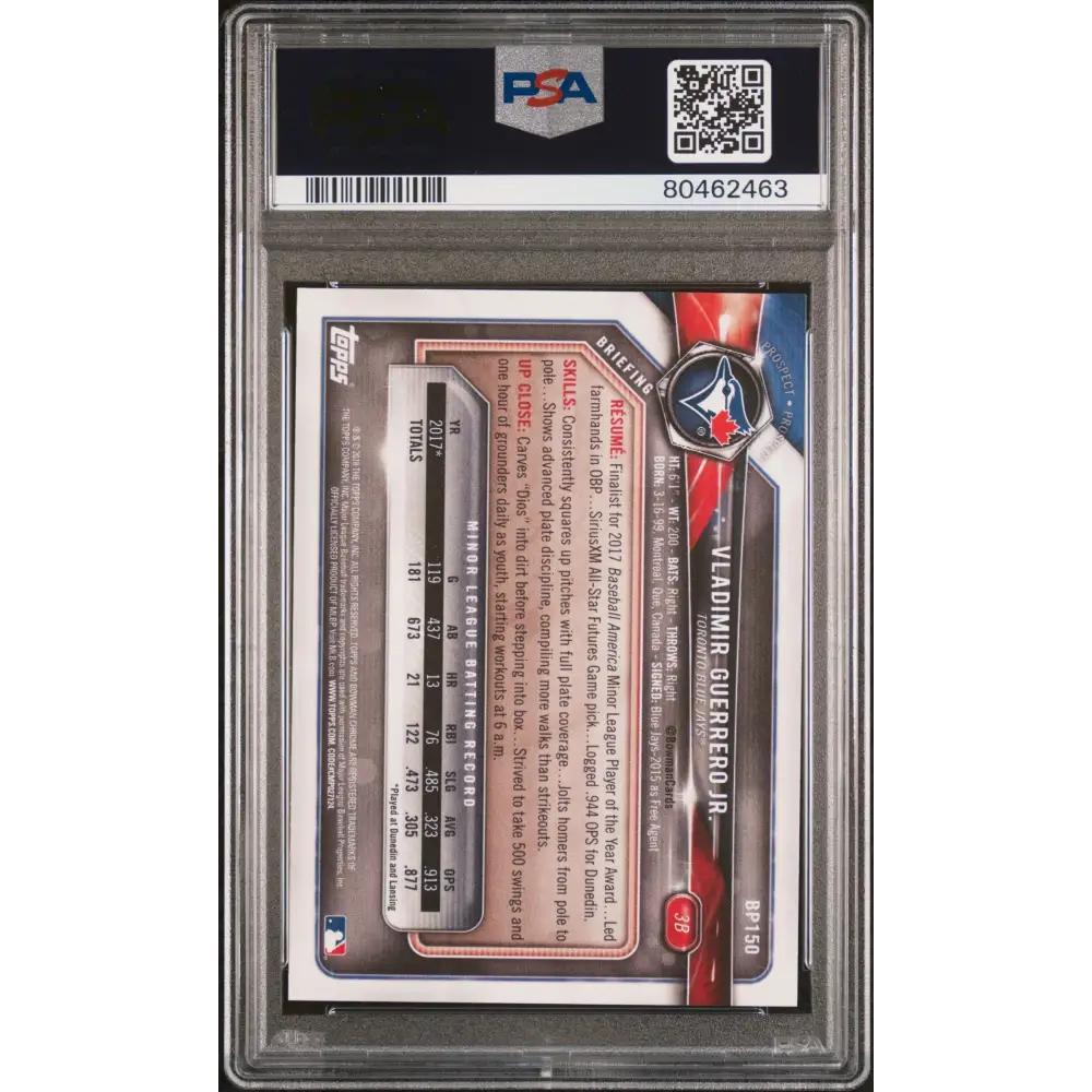 2018 BOWMAN PAPER PROSPECTS VLADIMIR GUERRERO JR. #BP150 - PSA 10 - Graded Sports Cards PSA 10