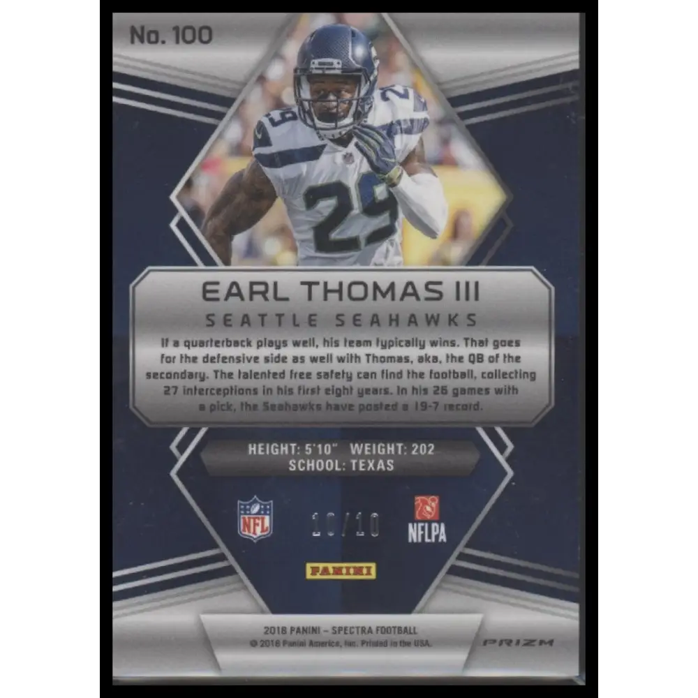 2018 Panini Spectra #100 Earl Thomas III Neon Orange #/10