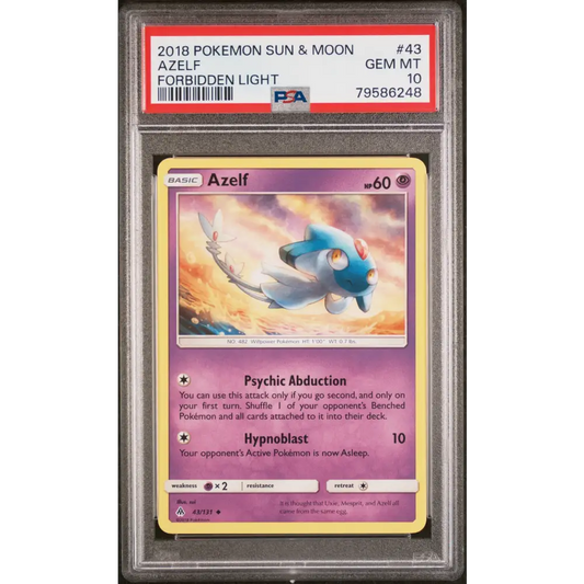 2018 POKEMON SUN & MOON FORBIDDEN LIGHT AZELF #43 - PSA GEM MT 10 - Graded Pokémon PSA 10