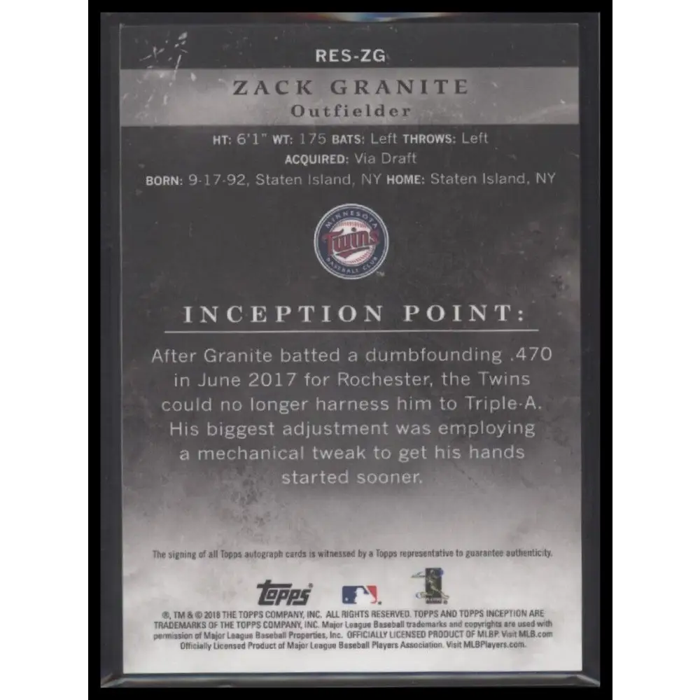 2018 Topps Inception Zack Granite Rookie and Emerging Stars Autographs Blue #/25
