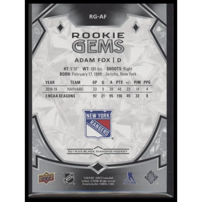 2019-20 Upper Deck Black Diamond #RG-AF Adam Fox Rookie Gems #/399