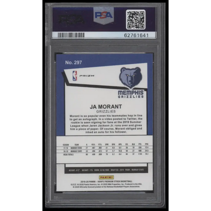 2019 Panini Hoops Premium Stock #297 Ja Morant Red Cracked Ice PSA 10