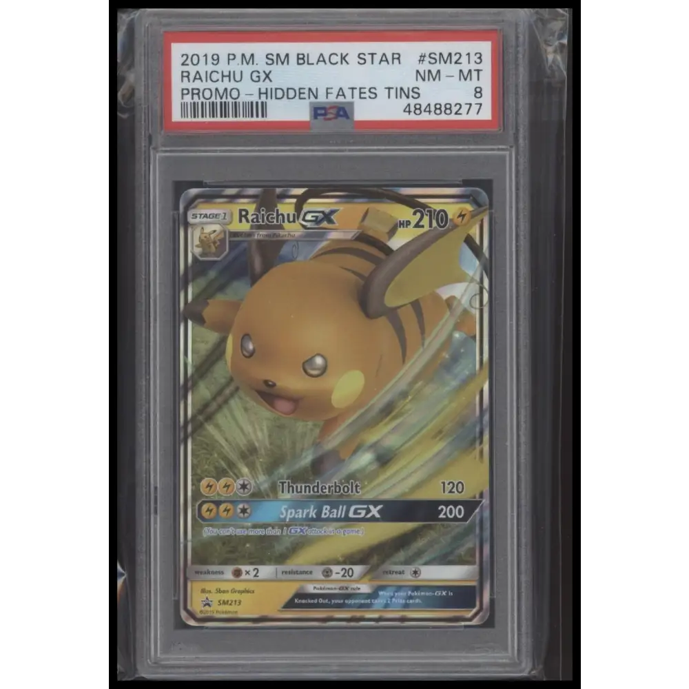 2019 Pokemon Sm Black Star Promo #SM213 Raichu Gx Promo-Hidden Fates Tins PSA 8