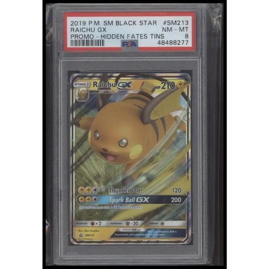 2019 Pokemon Sm Black Star Promo #SM213 Raichu Gx Promo-Hidden Fates Tins PSA 8