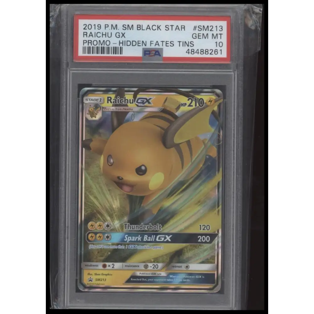 2019 Pokemon Sm Black Star Promo #SM213 Raichu Gx Promo-Hidden Fates Tins PSA 10