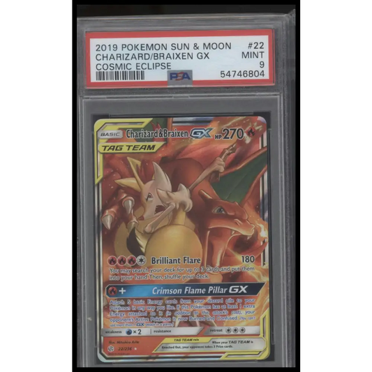 2019 Pokemon Sun & Moon Cosmic Eclipse #22 Charizard/Braixen Gx PSA 9