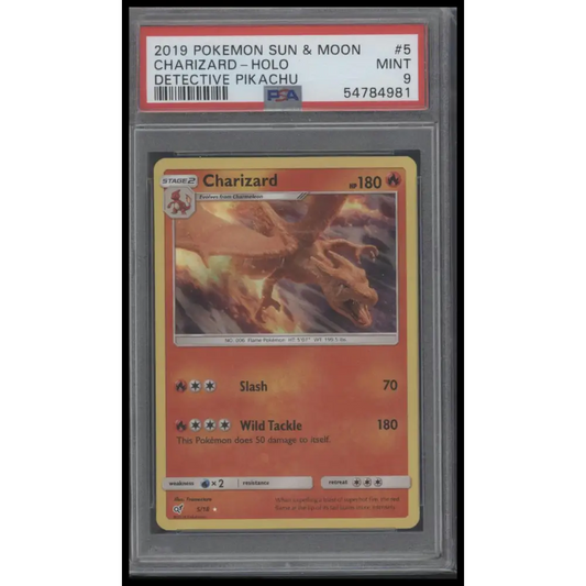 2019 Pokemon Sun & Moon Detective Pikachu #5 Charizard-Holo PSA 9