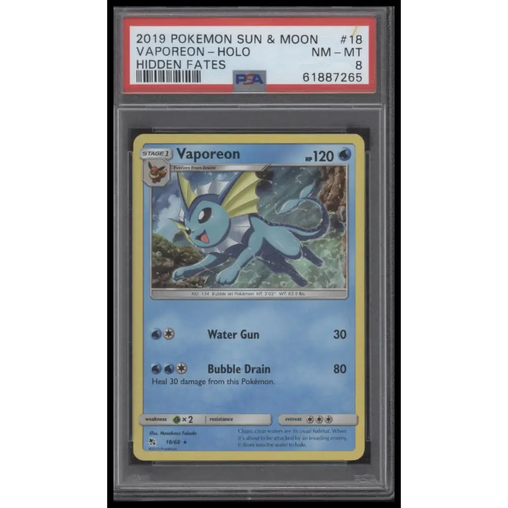 2019 Pokemon Sun & Moon Hidden Fates #18 Vaporeon-Holo Hidden Fates PSA 8