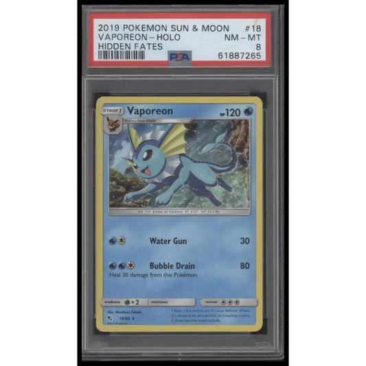 2019 Pokemon Sun & Moon Hidden Fates #18 Vaporeon-Holo Hidden Fates PSA 8