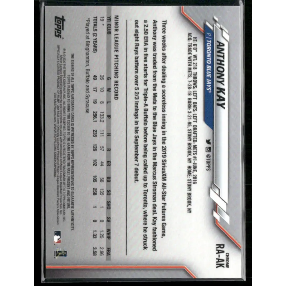2020 Panini Prizm #RA-AK Anthony Kay Rookie Autographs Silver Prizm