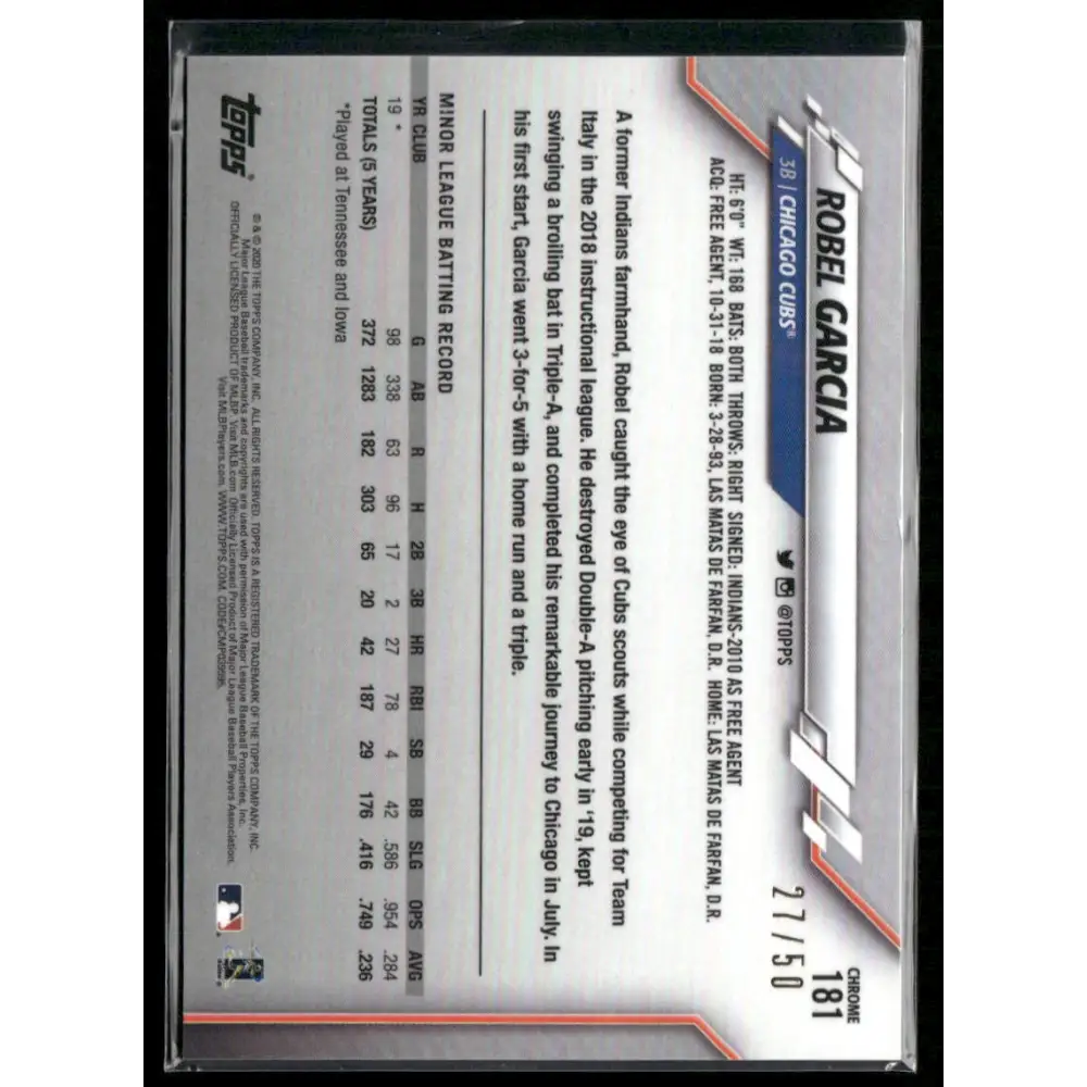 2020 Topps Chrome #181 Robel Garcia Gold Refractor #/50