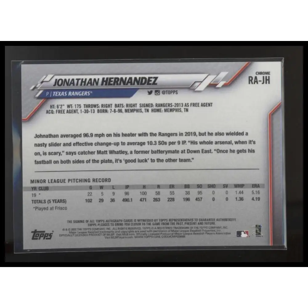 2020 Topps Chrome #RA-JH Jonathan Hernandez Rookie Autographs