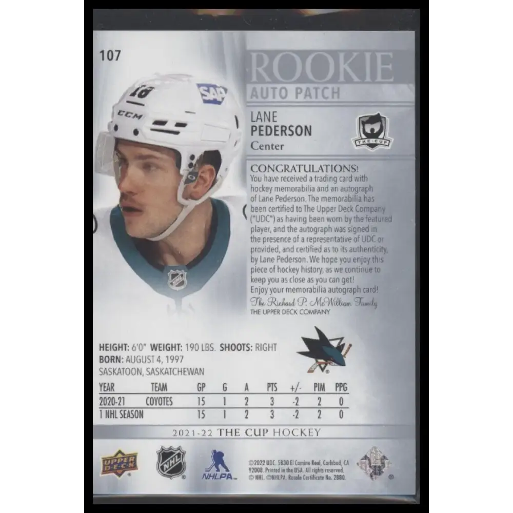 2021-22 Upper Deck The Cup #107 Lane Pederson #/249