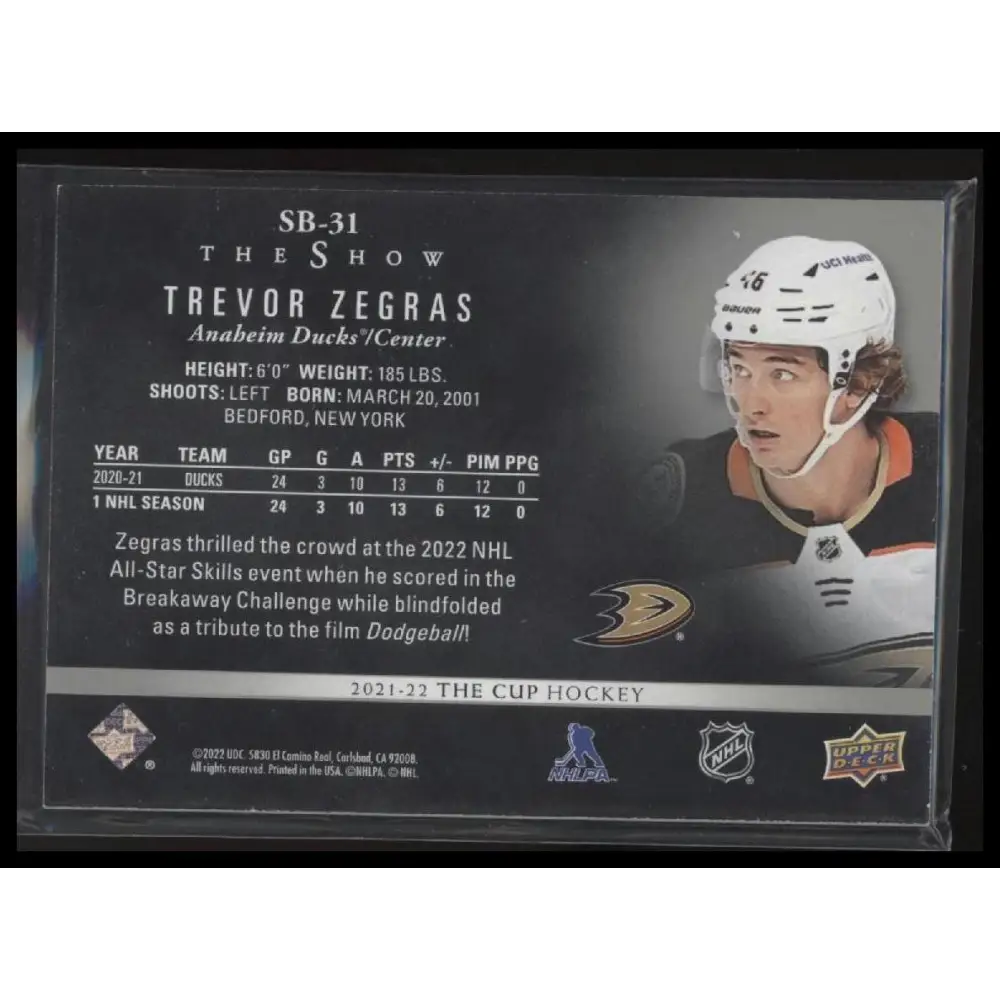 2021-22 Upper Deck The Cup #SB-31 Trevor Zegras The Show Black #/99