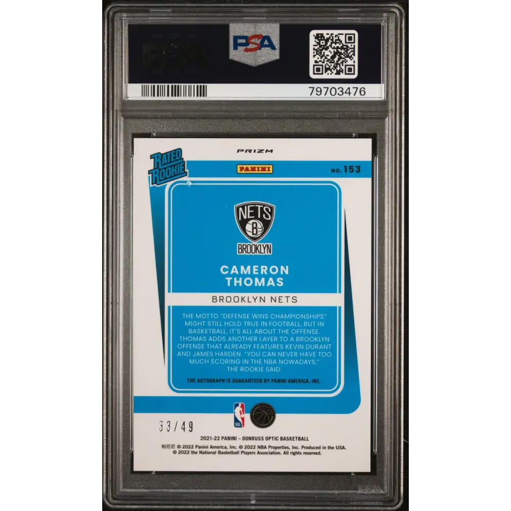2021 Panini Donruss Optic #153 Cameron Thomas Autograph-Blue PSA 9