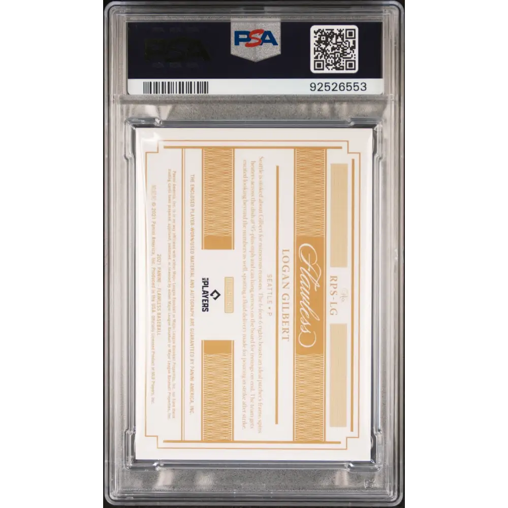 2021 Panini Flawless Rookie Patch Auto Logan Gilbert Rookie Patch Sig. PSA 8