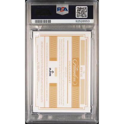 2021 Panini Flawless Rookie Patch Auto Logan Gilbert Rookie Patch Sig. PSA 8