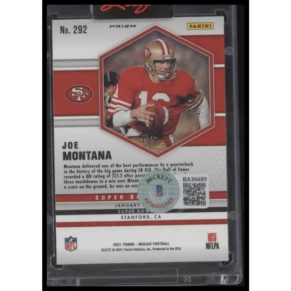 2021 Panini Mosaic #292 Joe Montana Prizm - Certified Auto