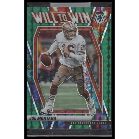 2021 Panini Mosaic Joe Montana Will to Win Mosaic Green - Certified Auto