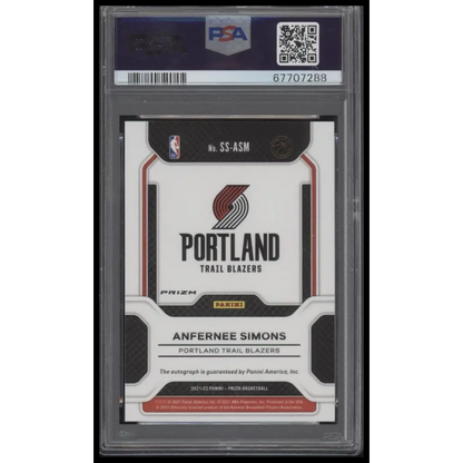 2021 Panini Prizm Sensational Signatures - Anfernee Simons -Silver Prizm PSA 10
