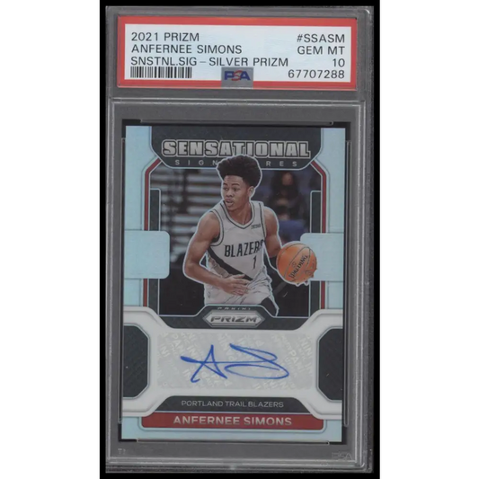 2021 Panini Prizm Sensational Signatures - Anfernee Simons -Silver Prizm PSA 10