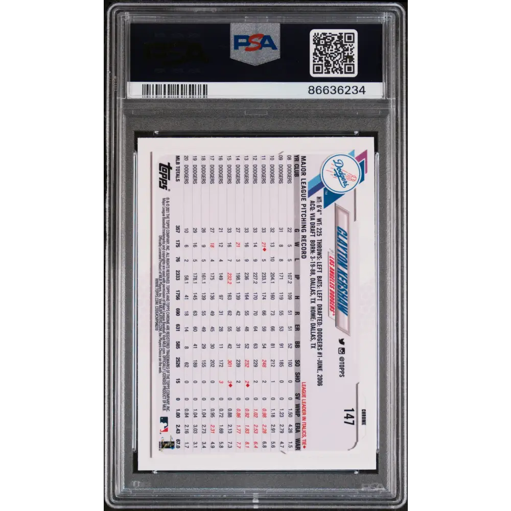 2021 TOPPS CHROME CLAYTON KERSHAW #147 - PSA 10 - Graded Sports Cards PSA 10