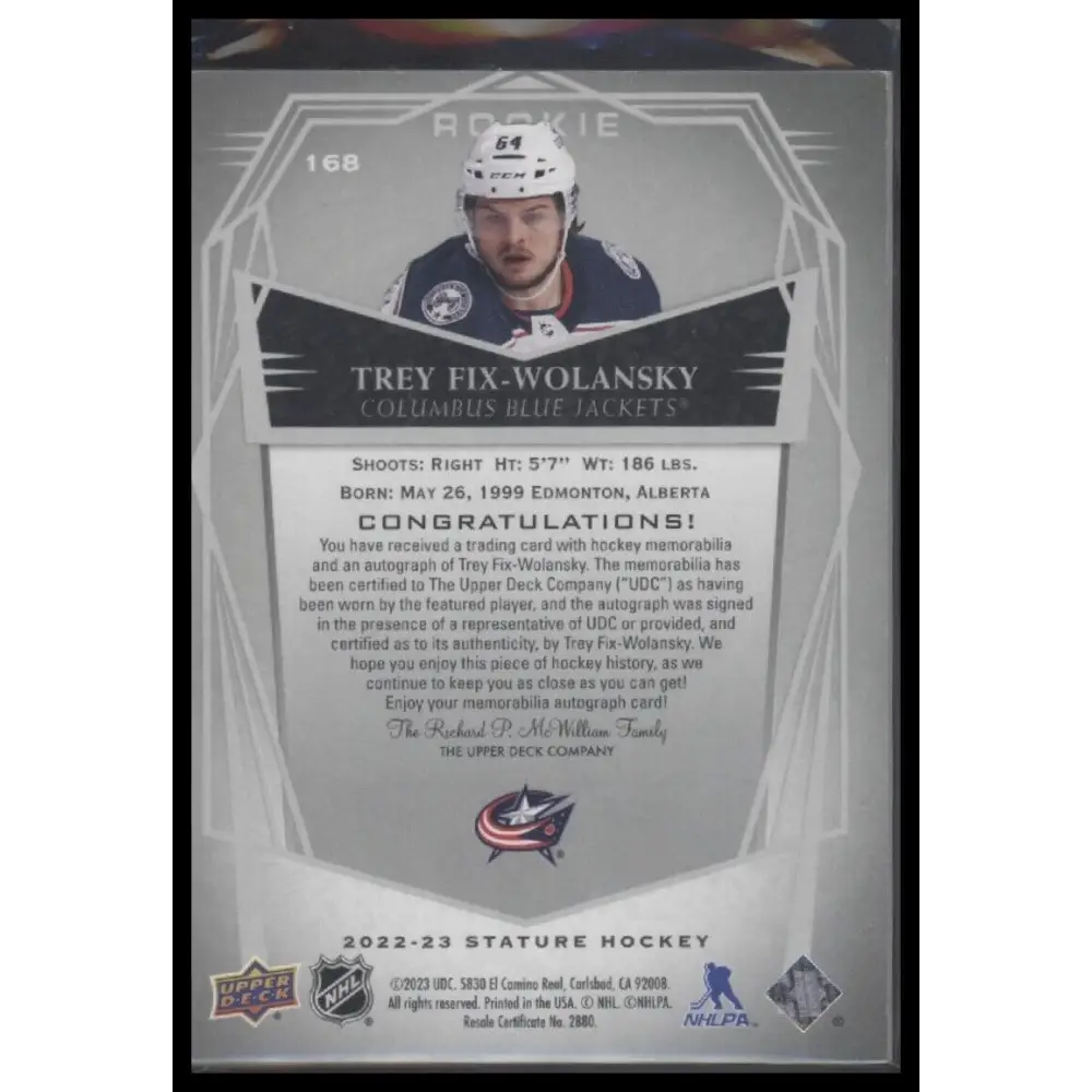 2022-23 Stature #168 Trey Fix-Wolansky Auto Patch Design-Photo Variant #/10
