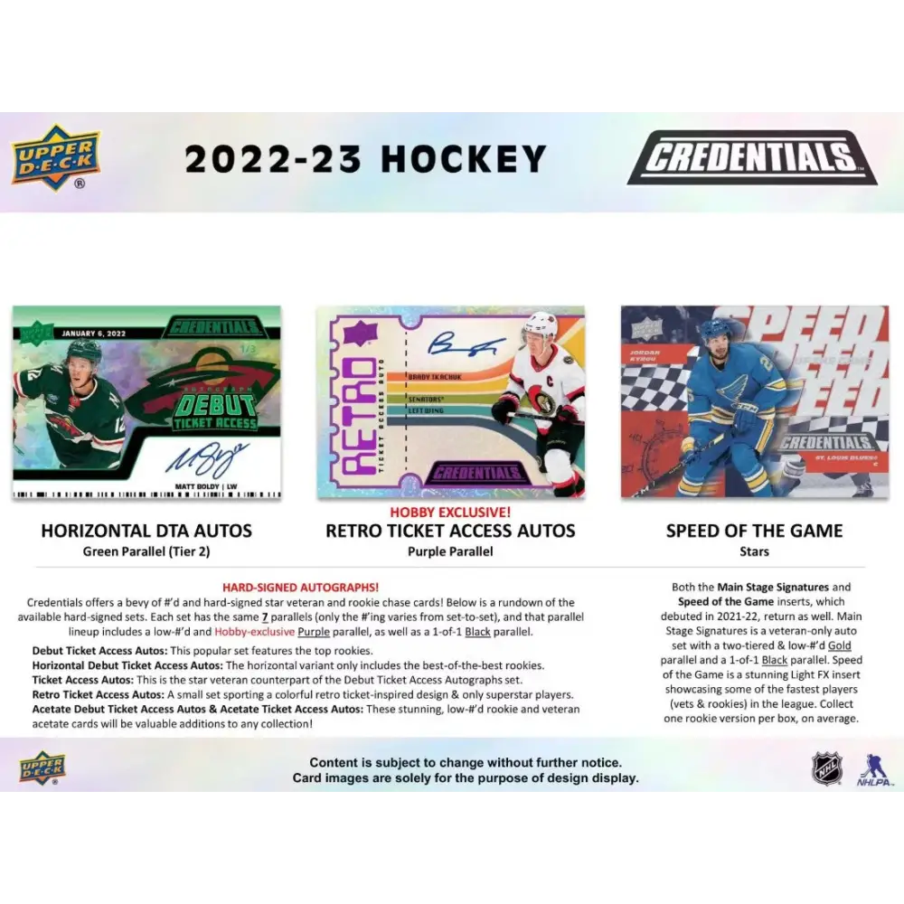 2022/23 Upper Deck Credentials Hockey Hobby Box