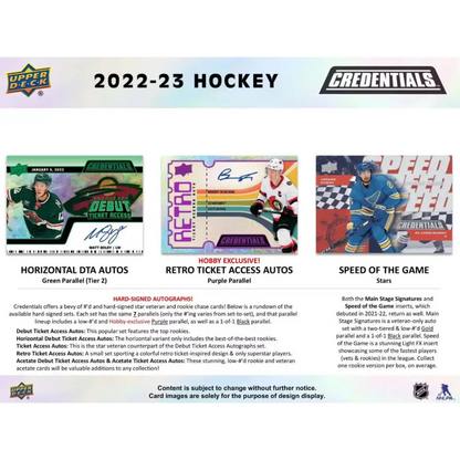2022/23 Upper Deck Credentials Hockey Hobby Box